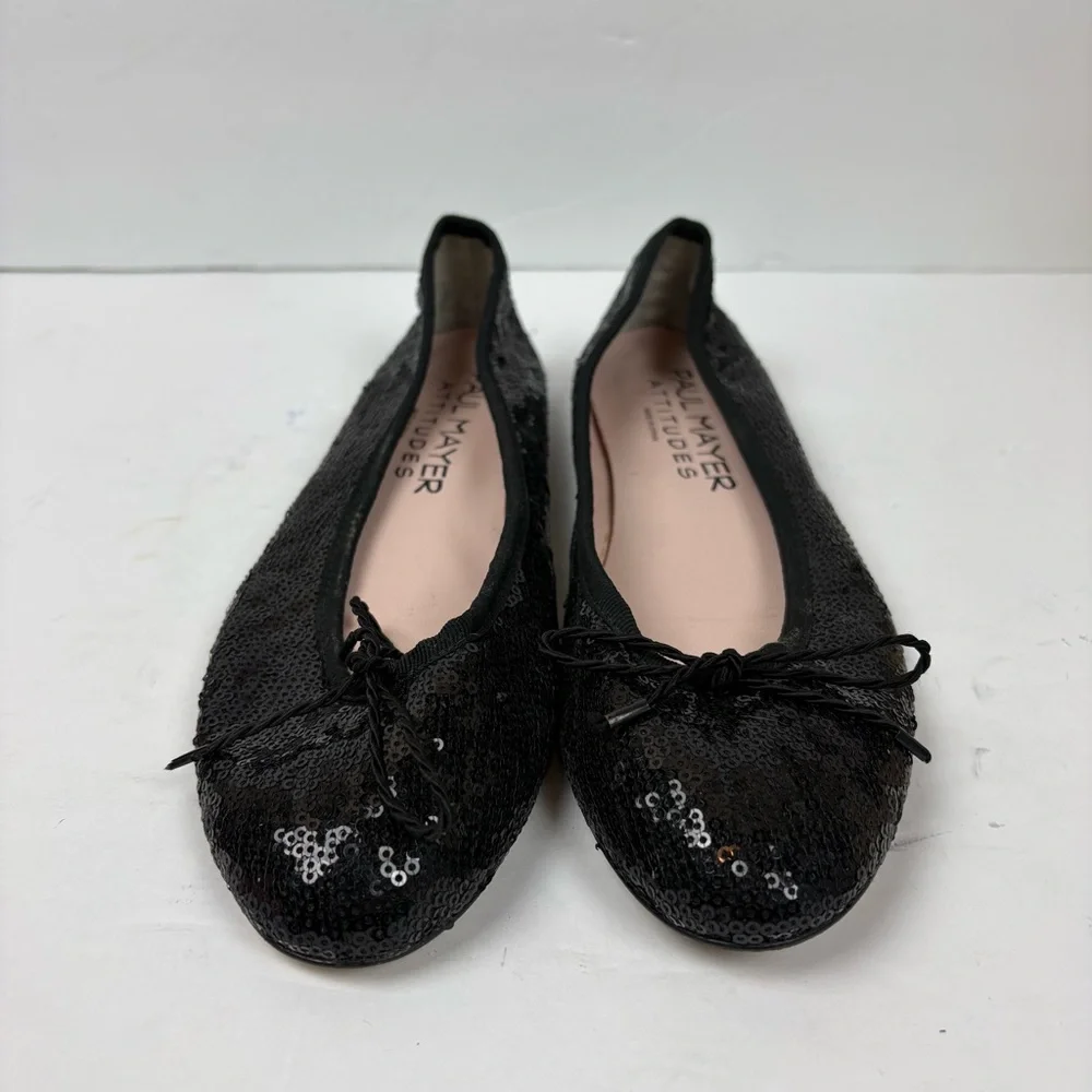 Paul Mayer Attitudes Bingo Black Sequin Baller Flats Shoes Women’s size 9 Spain